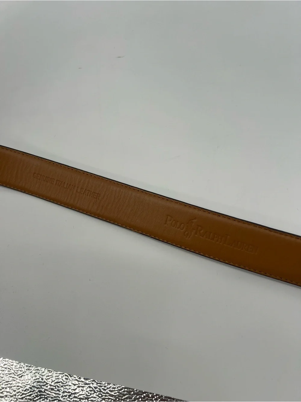 Polo Ralph Lauren Brown Croc-Embossed Genuine Leather Belt Designer Plaque 40